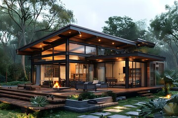 Fototapeta premium A Modern House in Harmony with Nature