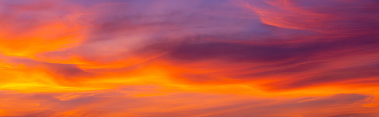 Panoramic golden sky and sunset
