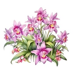Obraz premium Beautiful watercolor illustration of pink orchids, perfect for decorative projects, botanical designs, and nature-themed artwork.