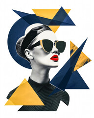 Abstract Portrait of a Woman: Vibrant colors and Geometric Art with Bold Red Lips and Modern, Minimalist Design Elements Wallpaper Digital Art Poster Brainstorming Map Magazine Background Cover