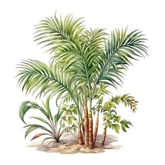 Beautiful watercolor illustration of tropical palms with lush green leaves, ideal for nature-themed designs and decor.
