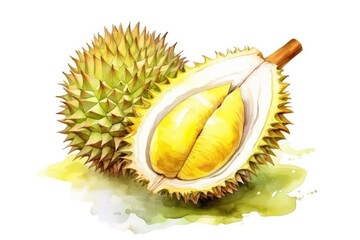 Durian watercolor illustration isolated on white background