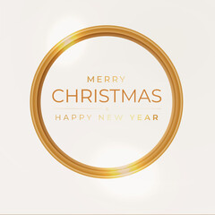 Christmas border with golden and decoration ornaments elements on white background. Realistic 3d design. Bright Christmas and New Year background gold confetti. Vector