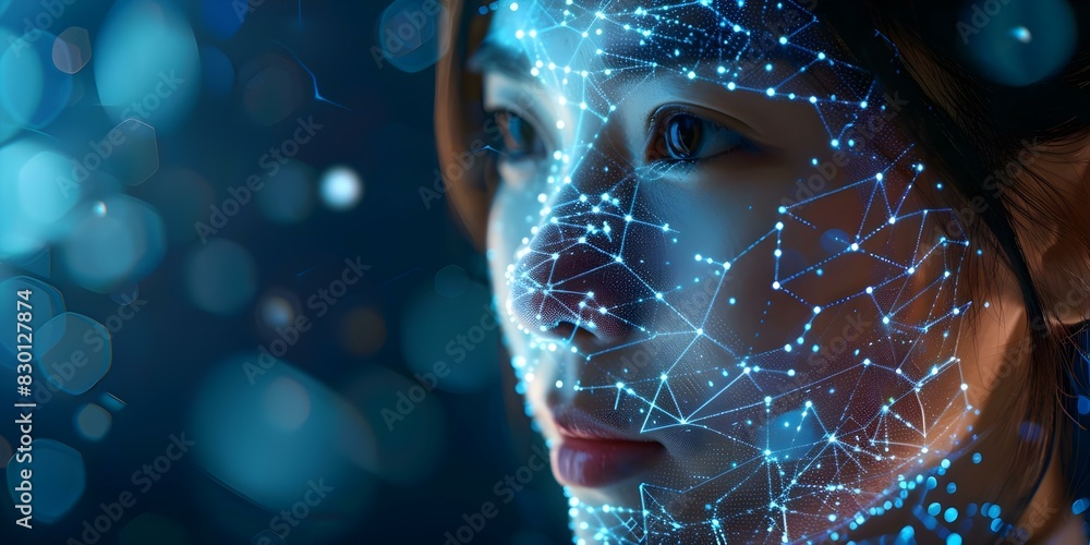 Aufkleber image of biometric face recognition technology for online access enhancing cybersecurity and protect