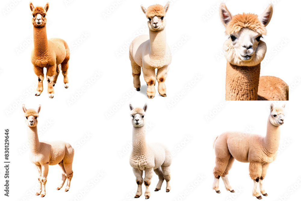 Canvas Prints A set of llama images in various poses, PNG with transparent background, AI