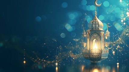 Perfect for celebrating Ramadan, Eid al-Fitr, and Eid al-Adha, the vector illustration includes religious motifs such as a crescent moon, mosque, and goat, symbolizing the holy festivals.