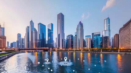 Fototapeta premium Skyline Speedscape: Illustrate the speed and movement of traffic against the backdrop of a modern city skyline.