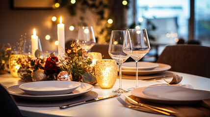Fototapeta premium Holiday dinner at home, table decoration