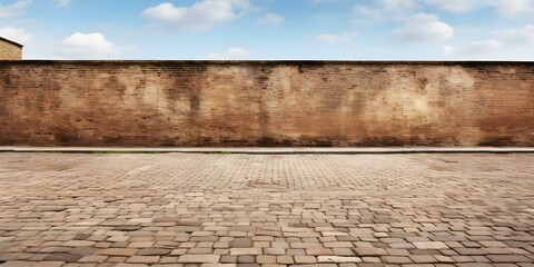 Empty urban street with grungy brick warehouse wall as industrial backdrop. Concept Street...