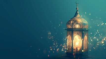 Fototapeta premium Ornate Islamic Lantern Casting Shadows for Eid al-Adha