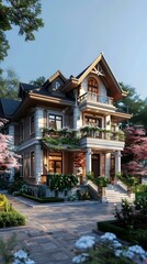 European-style house with beautiful yard