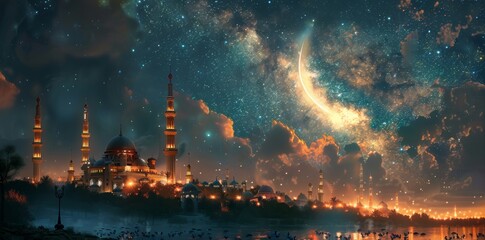 Fototapeta premium Eid al-Adha Festival Banner Design Illustration Landscape