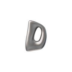 3D glossy silver capital letter D with liquid metal surface, vector realistic volume chrome bubble form y2k font type