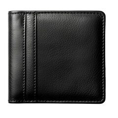 Black leather wallet isolated on transparent background. Cut out