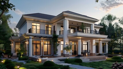Fototapeta premium A Modern House with Terrace and Garden