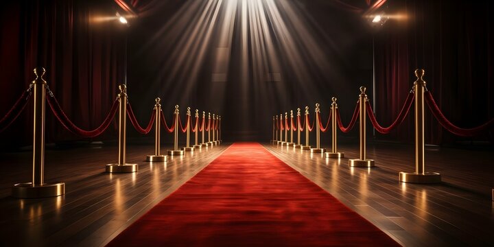 Elegant contrast of red carpet against white backdrop. Concept Luxury Events, Red Carpet Glamour, Sophisticated Photography, High Fashion Shoot