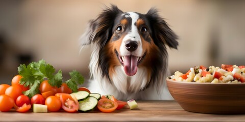 Joyful dog relishing meal beside food bowl. Concept Pet Photography, Dog Portraits, Mealtime Moments, Joyful Animals, Gourmet Treats