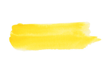 Yellow Brush Stroke, Watercolor. Isolated on White Background and Transparent PNG.