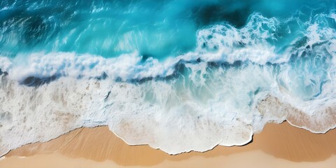 Bird's Eye View of Stunning Ocean Waves Crashing on a Sandy Beach. Concept Nature Photography, Coastal Landscapes, Ocean Views, Beach Scenes, Wave Photography