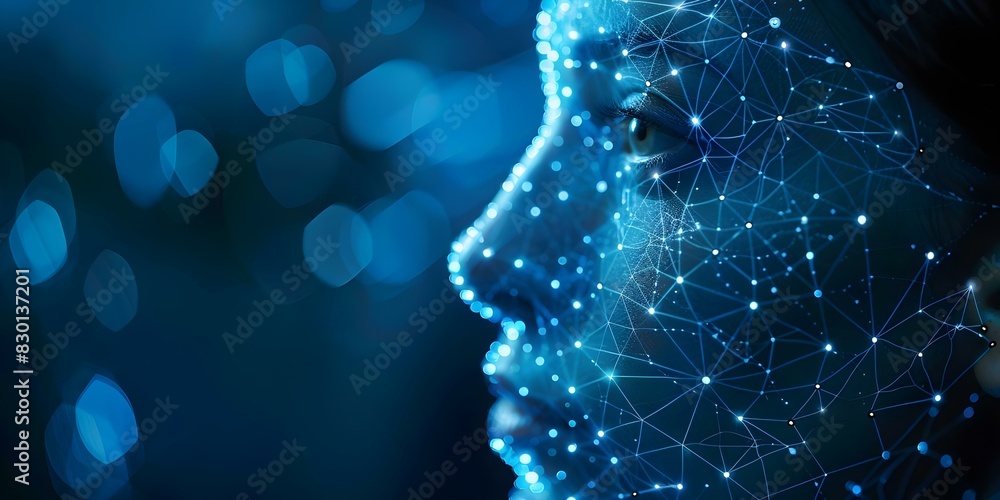 Poster enhancing cybersecurity and protecting business data with biometric face recognition technology. con