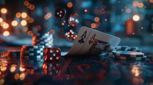 A deck of cards and a pile of chips on a table