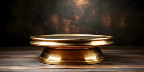 Obraz premium Spotlight on gold podium with empty pedestal on dark background at award ceremony. Concept Awards Ceremony, Gold Podium, Empty Pedestal, Dark Background, Spotlight