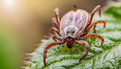 Immagine dettagliata di una zecca femmina adulta portatrice di Lyme, insetto di Borreliosi.