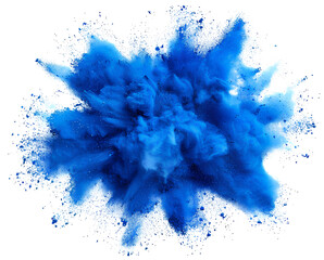 bright blue holi paint color powder festival explosion burst isolated white background. industrial print concept background