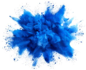 bright blue holi paint color powder festival explosion burst isolated white background. industrial print concept background