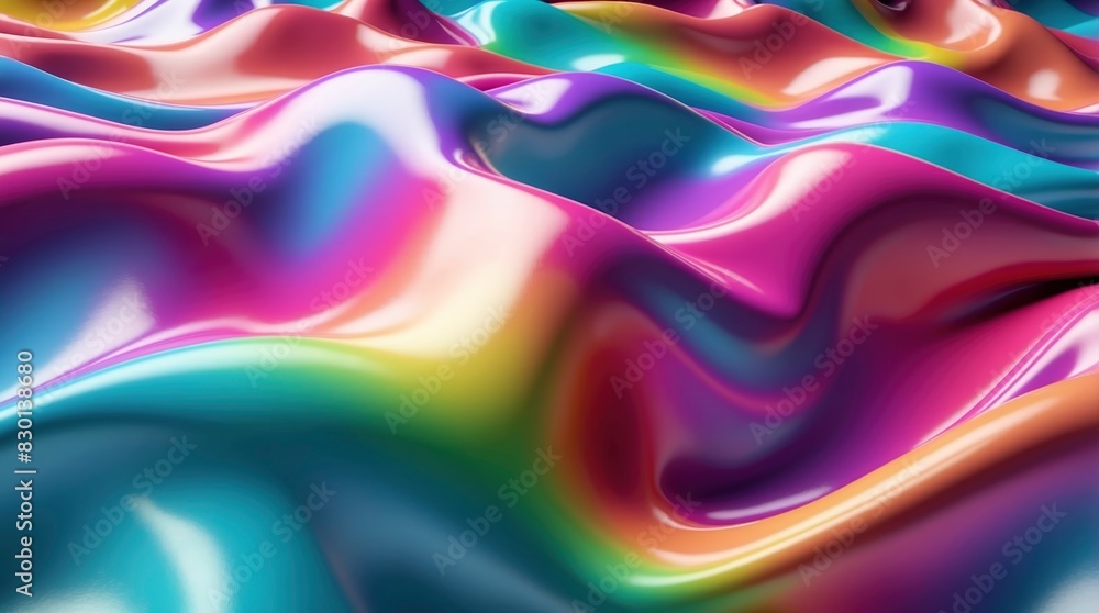 Sticker gleaming chrome fabric bright gradient 3d wave background