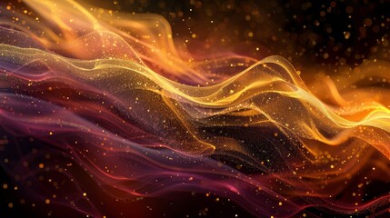 Obraz premium Autumn design with gradient from maroon to yellow glowing particles and wave-like textures wallpaper