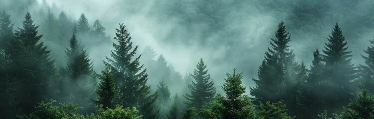 Misty Mountain Forest Scene for Travel or Nature Themes Generative AI