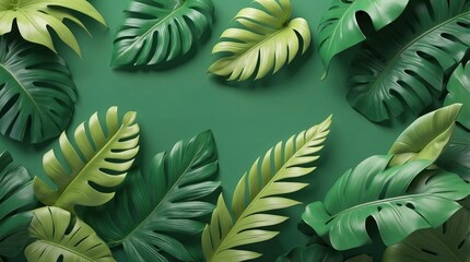 Green floral pattern, tropical leaves banner