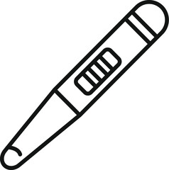 Line art illustration of a digital thermometer in black and white, suitable for medical content