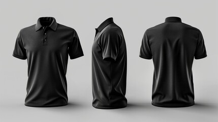 Realistic front and back mockup of male black polo shirt