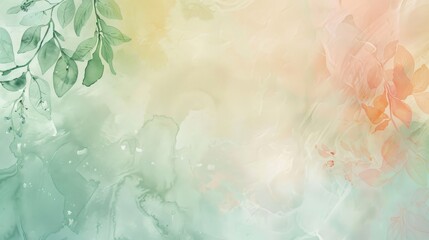 Serene abstract with greens pinks and light oranges watercolor patterns wallpaper