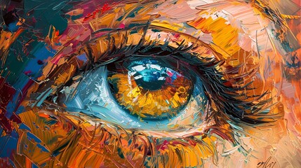 Conceptual abstract picture of the eye. Oil painting in colorful colors. A vibrant representation...