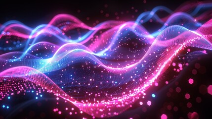 Obraz premium Vibrant Neon Waves and Particle Light Show