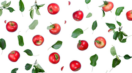 Red apple and leaves on transparent background
