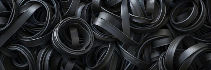 High-resolution image of a large collection of black rubber strips layered together