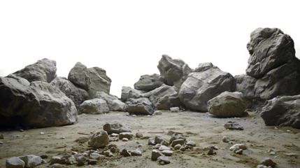 Stones and rocks on ground on transparent background.