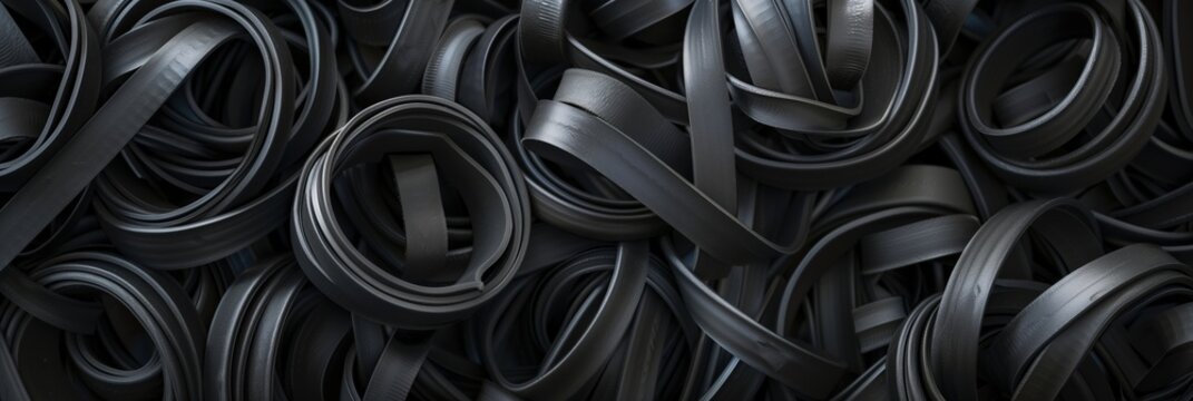 High-resolution image of a large collection of black rubber strips layered together