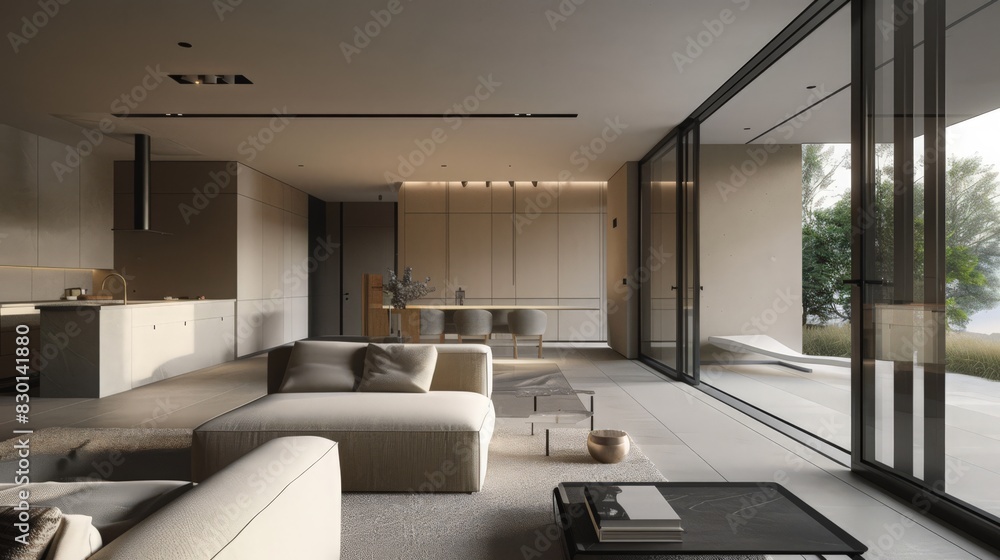 Poster a minimalist house with clean lines and open spaces creates a serene and uncluttered living environm