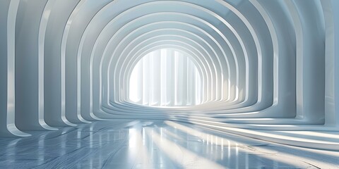 Futuristic tunnel with smooth concrete walls and curved ceiling