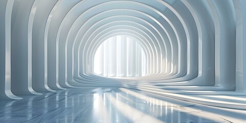 Naklejka premium Futuristic tunnel with smooth concrete walls and curved ceiling