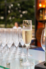 Close-up of glasses with champagne or sparkling wine.