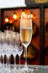Close-up of glasses with champagne or sparkling wine.