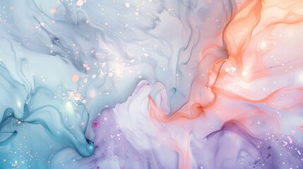 Vibrant abstract with pastel blues apricots lavender fluid patterns light glints wallpaper