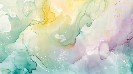 Soothing abstract with lemon lavender seafoam ink-like patterns light reflections wallpaper