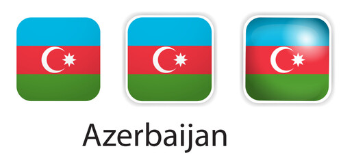 Azerbaijan flag vector icons set in the shape of rounded square